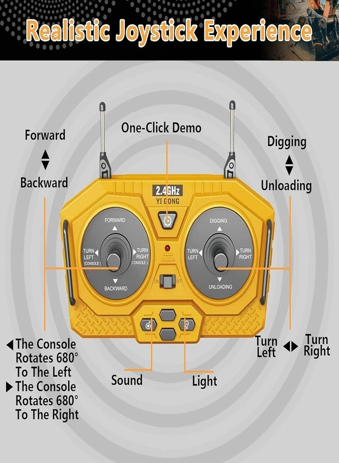 Junona Remote Control Excavator Toy 11 Channel RC Excavator Truck Toys 1/20 Scale 2.4Ghz Construction Vehicles with Metal Shovel 680° Rotation Lights and Sounds for Kids Boys Age 4-7 8 9 10 Year Old. - Image 5